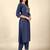 Navy Blue embroidery work cotton rayon slub based aline womens kurti set