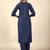 Navy Blue embroidery work cotton rayon slub based aline womens kurti set
