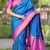 Blue floral, temple border, zari work kanji gadwal silk saree with blouse