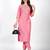 Pink embroidery work cotton rayon slub based aline womens kurti set