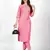 Pink embroidery work cotton rayon slub based aline womens kurti set