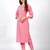 Pink embroidery work cotton rayon slub based aline womens kurti set