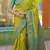 Lime green floral, temple border, zari work kanji gadwal silk saree with blouse