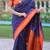 Navy blue floral, temple border, zari work kanji gadwal silk saree with blouse