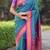 Teal blue floral, temple border, zari work kanji gadwal silk saree with blouse