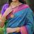 Teal blue floral, temple border, zari work kanji gadwal silk saree with blouse
