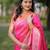 Pink floral, zari work banarasi silk saree with blouse