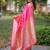 Pink floral, zari work banarasi silk saree with blouse