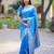 Sky blue floral, zari work banarasi silk saree with blouse
