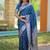Teal blue floral, zari work banarasi silk saree with blouse