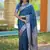 Teal blue floral, zari work banarasi silk saree with blouse