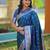 Teal blue floral, zari work banarasi silk saree with blouse