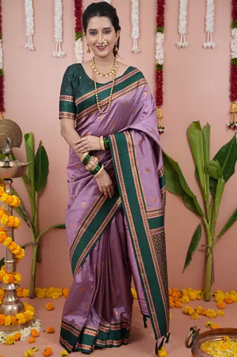 Light purple floral, zari work soft silk saree with blouse