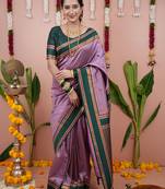 Light purple floral, zari work soft silk saree with blouse