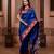 Blue floral, zari work soft silk saree with blouse