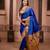 Royal blue floral, zari work soft silk saree with blouse