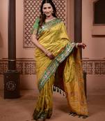 Yellow floral, zari work soft silk saree with blouse
