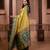Yellow floral, zari work soft silk saree with blouse