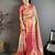 Beige, pink floral, paisely, zari woven kanjivaram semi silk saree with blouse