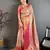 Beige, pink floral, paisely, zari woven kanjivaram semi silk saree with blouse