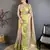 Light pink, green floral, paisely, zari woven kanjivaram semi silk saree with blouse