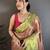 Pink, green floral, paisely, zari woven kanjivaram semi silk saree with blouse