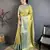 Yellow, blue floral, paisely, zari woven kanjivaram semi silk saree with blouse
