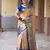 Peach floral, zari work kanjivaram semi silk saree with blouse