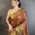 Brown floral, zari woven raw mango soft silk saree with blouse