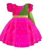 pink & green combo silk saree frock for girls south indian  partywear dress