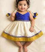 kids newborn babygirl silk frock/diwali dress/ethnicwear/festive indianwear cream&blue