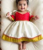 kids newborn babygirl silk frock/diwali dress/ethnicwear/festive indianwear cream&red