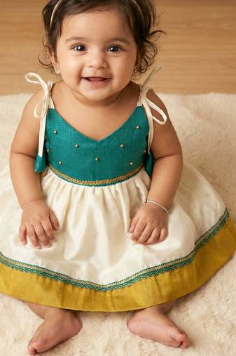kids newborn white and blue babygirl silk pavadai frock