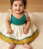 kids newborn white and blue babygirl silk pavadai frock