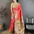 Coral pink floral, zari woven soft silk saree with blouse