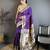 Purple floral, zari woven soft silk saree with blouse