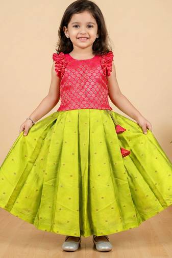 Light green & pink combo baby girls silk lehenga choli | traditional party perfect & festive dress