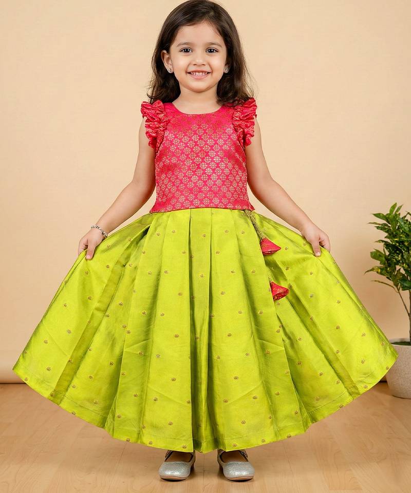 Light green & pink combo baby girls silk lehenga choli | traditional party perfect & festive dress