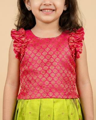 Light green & pink combo baby girls silk lehenga choli | traditional party perfect & festive dress 2