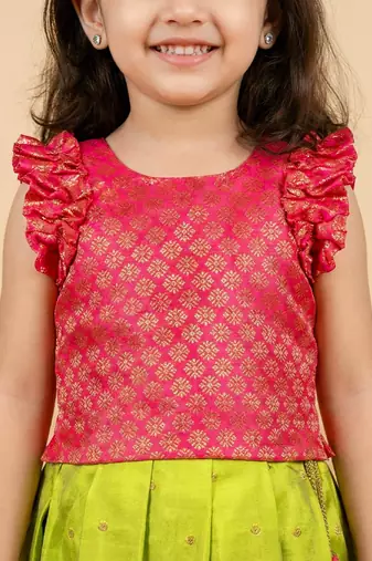 Light green & pink combo baby girls silk lehenga choli | traditional party perfect & festive dress