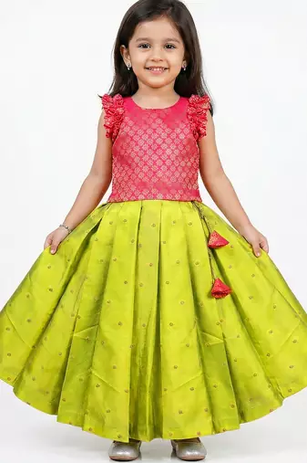 Light green & pink combo baby girls silk lehenga choli | traditional party perfect & festive dress