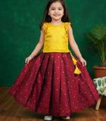Maroon & yellow combo baby girls silk lehenga choli | traditional party perfect & festive dress