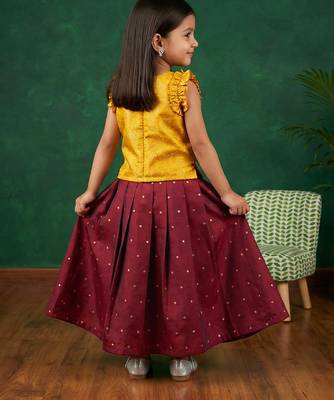 Maroon & yellow combo baby girls silk lehenga choli | traditional party perfect & festive dress 3