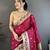 Rani pink floral, zari woven soft silk saree with blouse