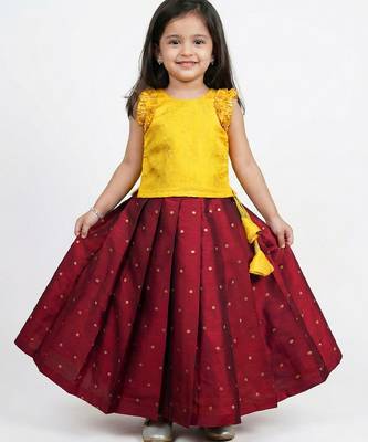 Maroon & yellow combo baby girls silk lehenga choli | traditional party perfect & festive dress 4