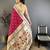 Rani pink floral, zari woven soft silk saree with blouse