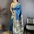 Teal blue floral, zari woven soft silk saree with blouse