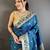 Teal blue floral, zari woven soft silk saree with blouse