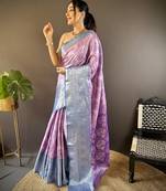 Lavender floral, zari woven kanjivaram tissue silk saree with blouse