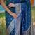 Teal blue floral, zari work banarasi silk saree with blouse